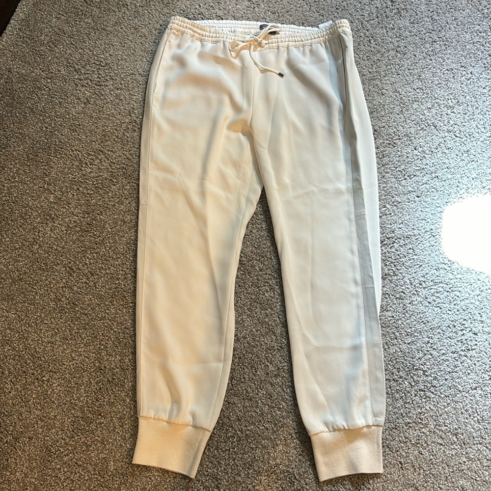 Vince silky cream jogger pants with leather side detail - Picture 2 of 7
